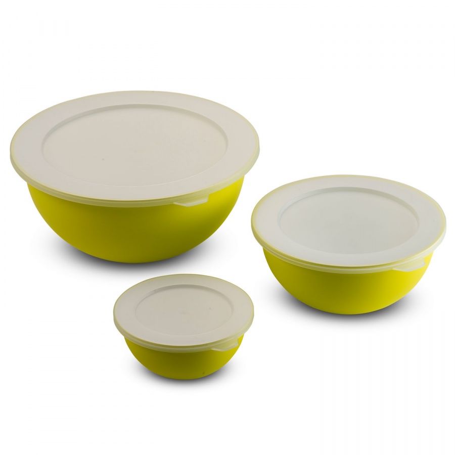 Zestaw 3 jasnozielonych misek z przykrywkami