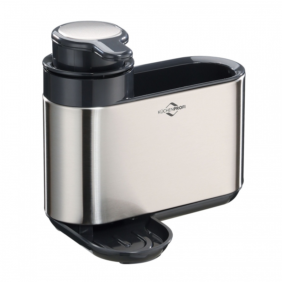 Organizer na akcesoria do zmywania z dozownikiem, stal nierdzewna/tworzywo sztuczne, 18 x 13 x 16 cm