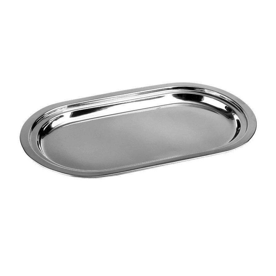 Stalowa taca do serwowania, owalna, talerz na kanapki, przekąski, przystawki, 33x19 cm