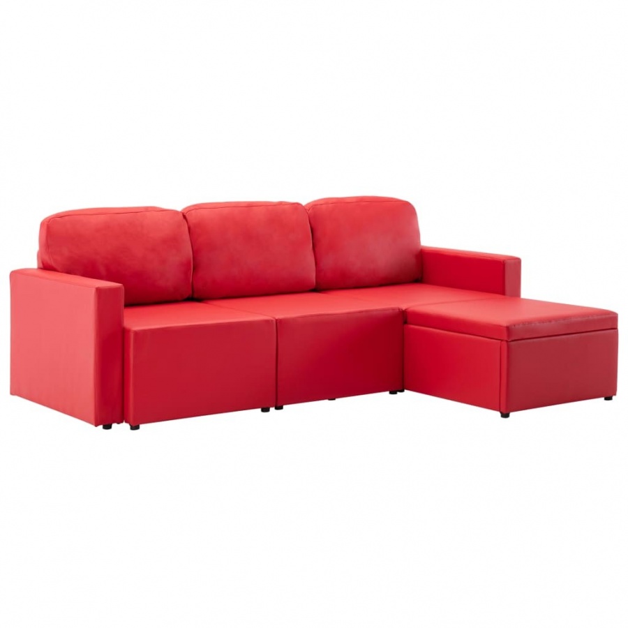 3-osobowa, rozkładana sofa modułowa, czerwona, sztuczna skóra