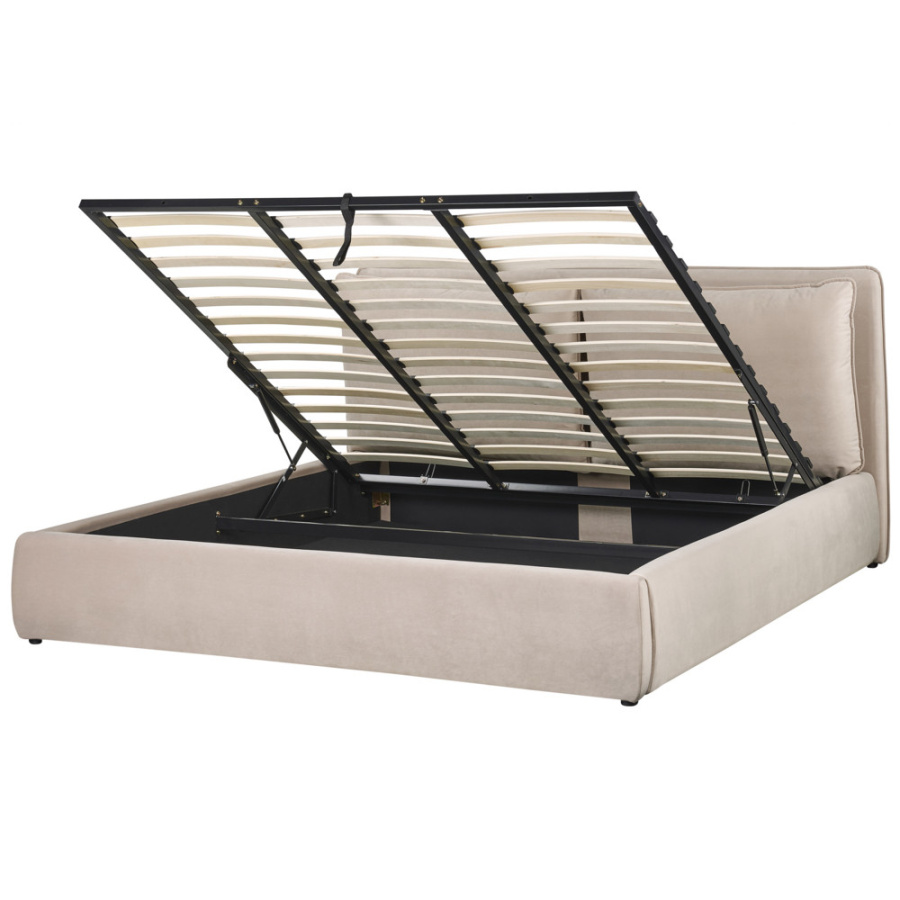 łóżko ze schowkiem bajonna 180 x 200 cm welur beżowy