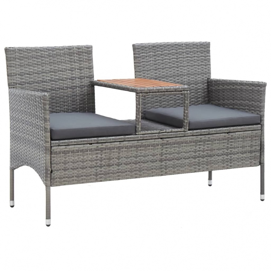 2-osobowa ławka ogrodowa ze stolikiem, 143 cm, rattan PE, szara