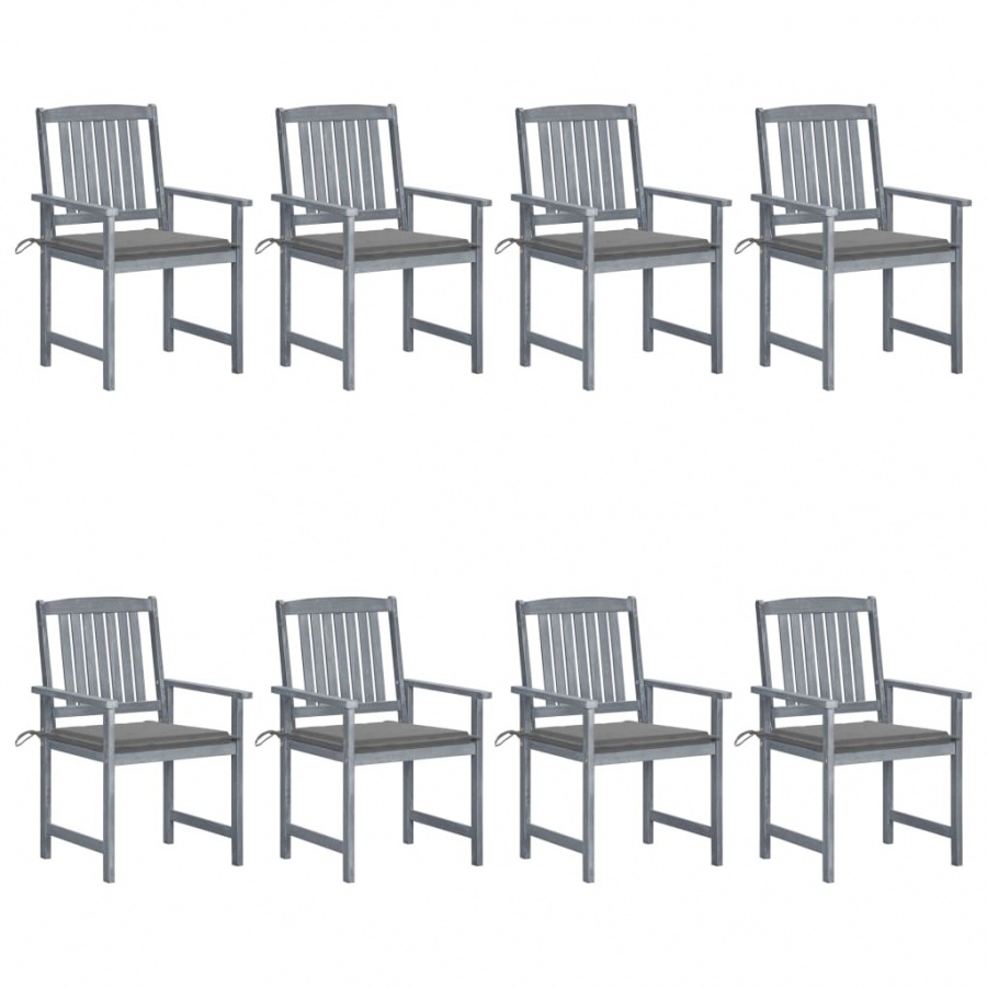 Krzesła ogrodowe, poduszki, 8 szt., lite drewno akacjowe, szare