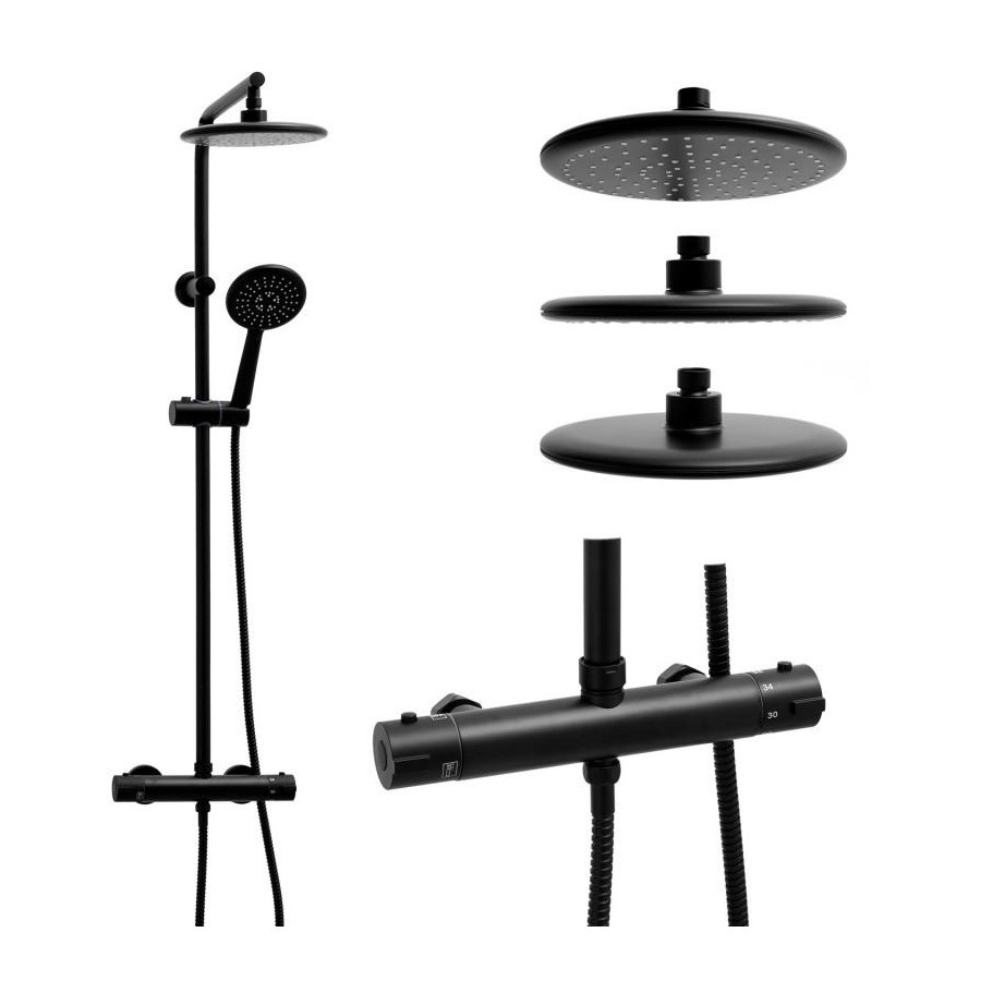 Bateria prysznicowa termostatyczna natryskowa czarna deszczownica 20 cm - yoka