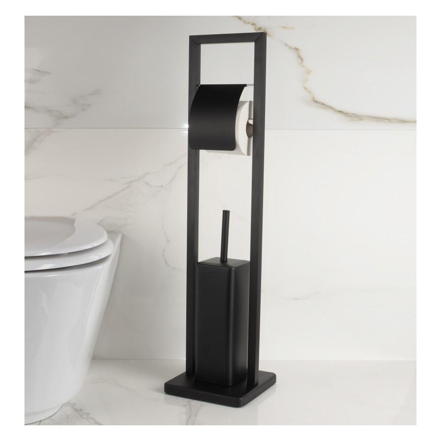 Stojak na szczotkę do WC z uchwytem na papier toaletowy czarny