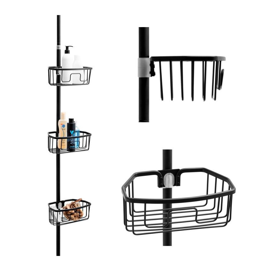 Półka łazienkowa teleskopowa pod prysznic do wanny aluminiowa czarna - yoka