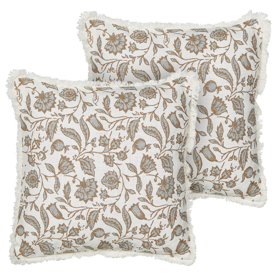 Zestaw 2 poduszek wzór kwiatowy livistona bawełna 45 x 45 cm biały