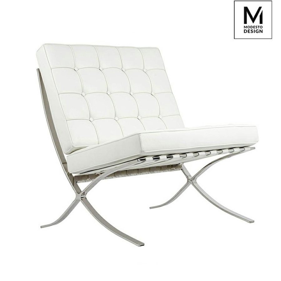 Modesto fotel barcelon biały - ekoskóra, stal polerowana