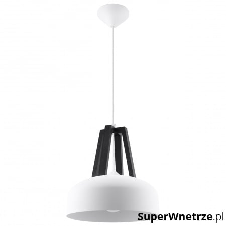 Lampa wisząca Casco biała z czarnym drewnem