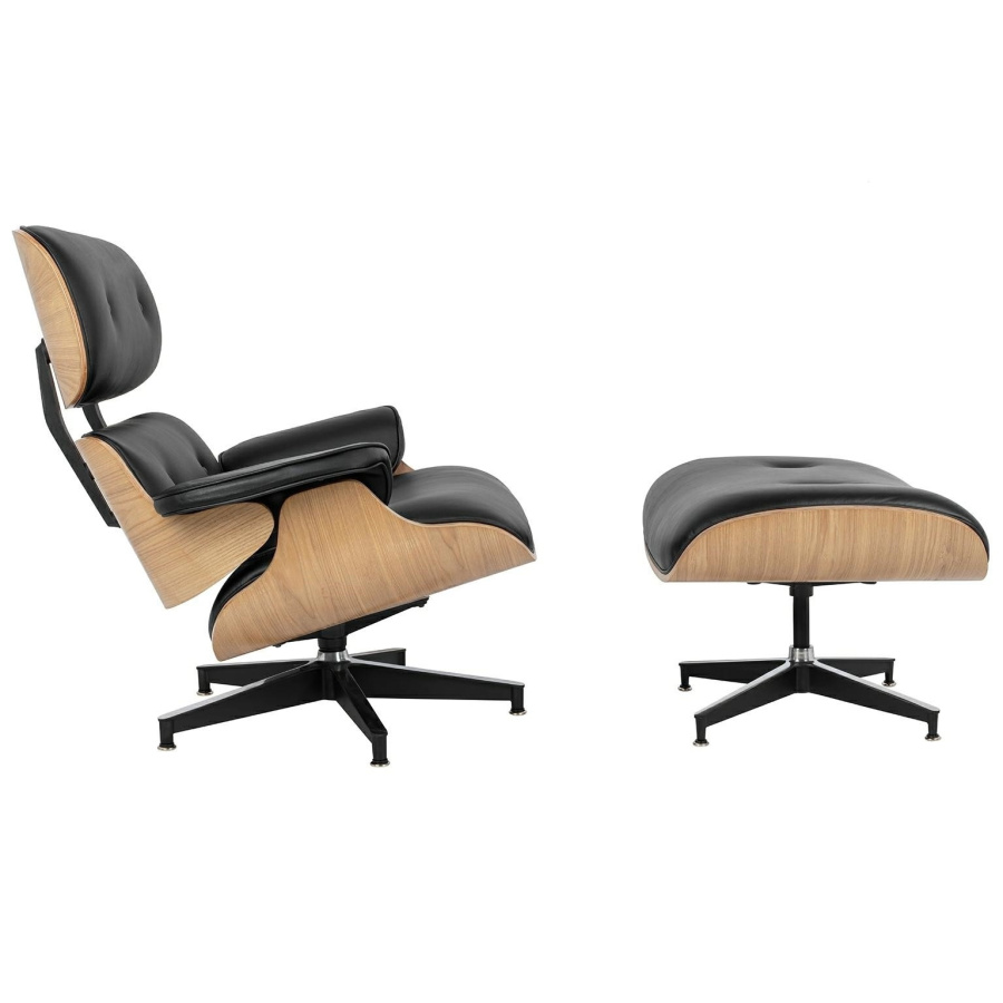 Fotel lounge hm czarny / jesion z podnóżkiem