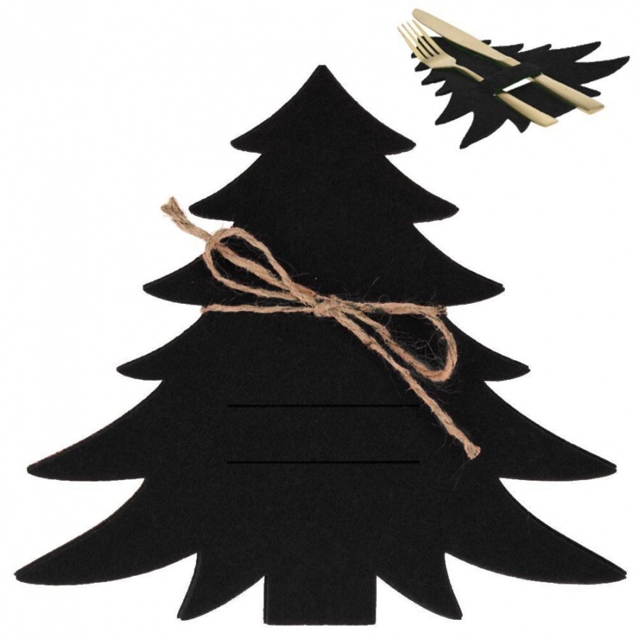 Pokrowiec świąteczny etui na sztućce choinka czarna święta Boże Narodzenie 4 sztuki