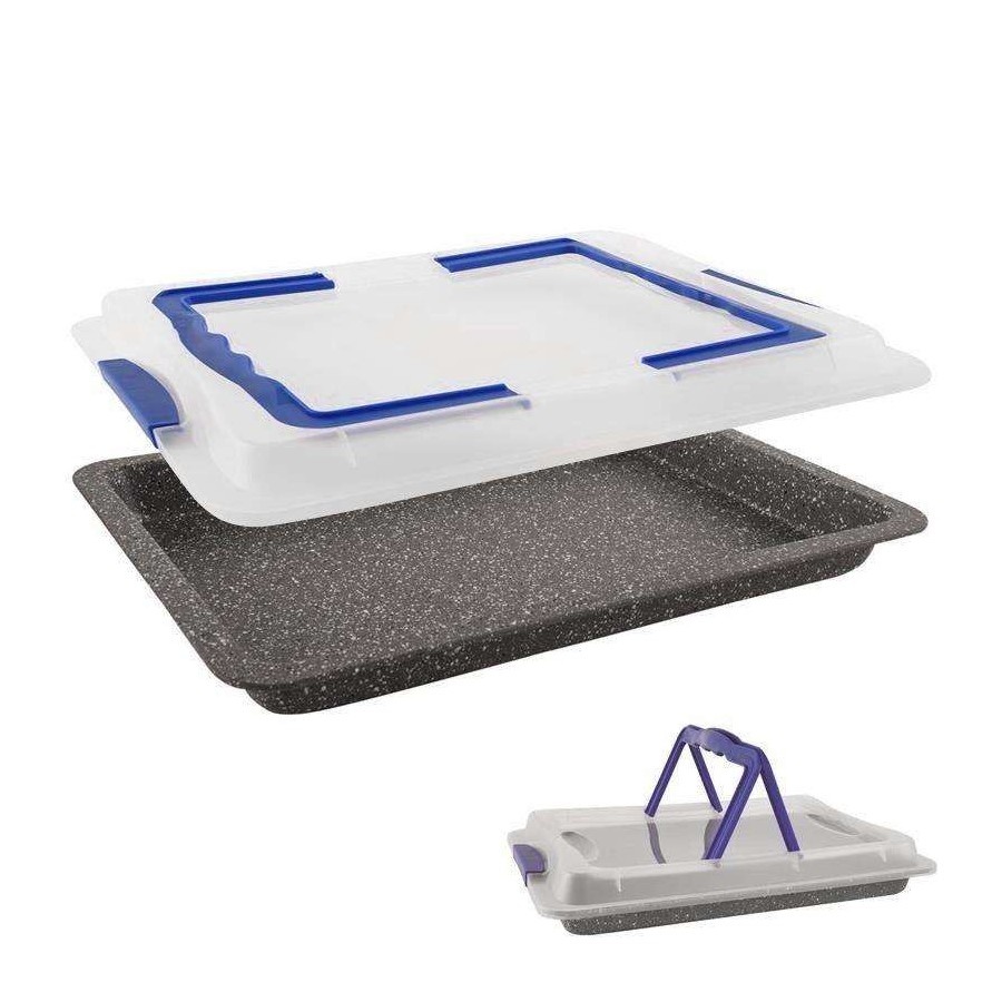 Forma do pieczenia ciasta z pokrywą, blacha, granitowa, pokrywką i uchwytem, GRANDE, 43x29x7 cm