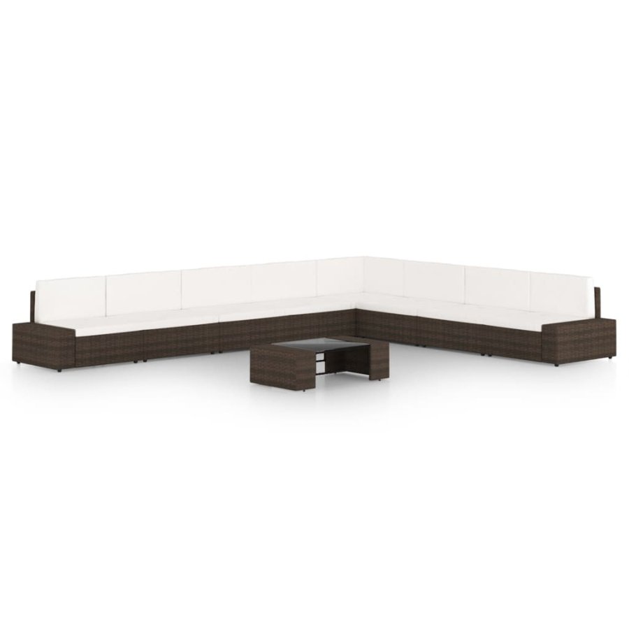 9-cz. ogrodowy zestaw wypoczynkowy, poduszki, rattan pe, brąz