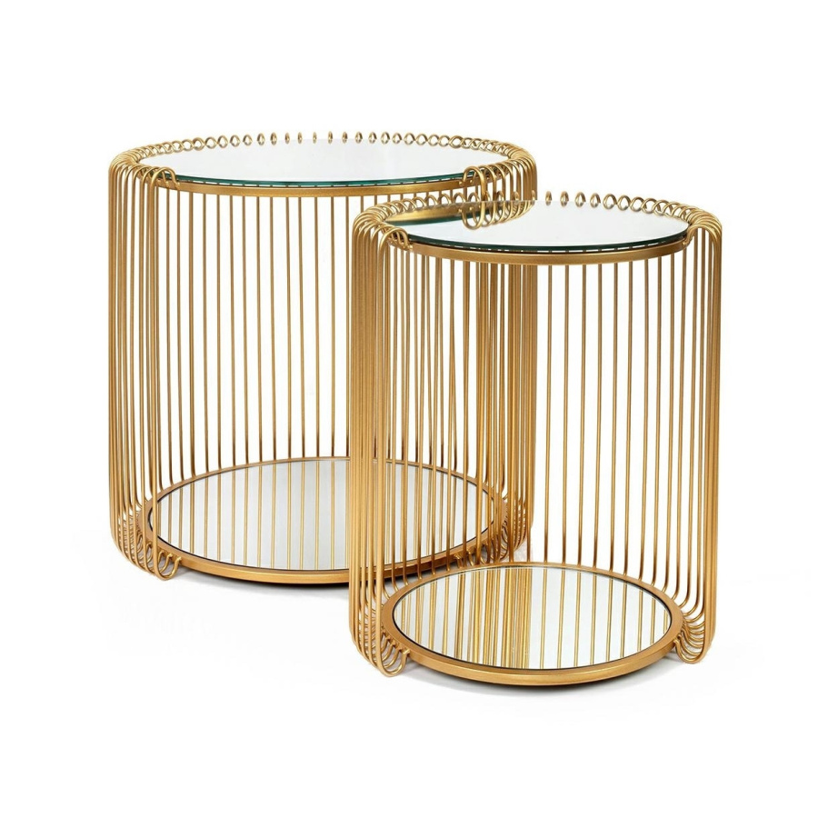 Kare zestaw stolików wire double ii mosiądz