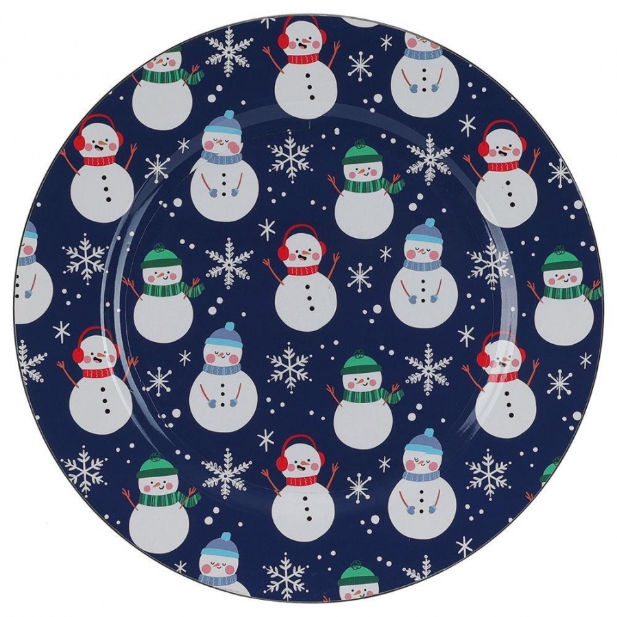 Podtalerz świąteczny dekoracyjny / podkładka pod talerz granatowa bałwan 33 cm