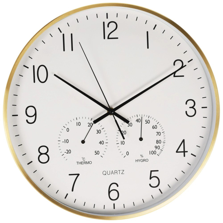 Zegar ścienny z termometrem i higrometrem biały złoty 38 cm