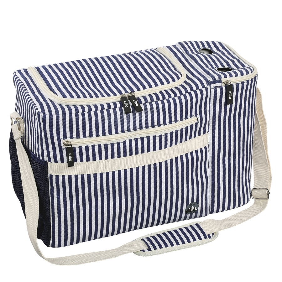 Torba termiczna piknikowa, 45 x 20 x 30 cm, 23 l, biało-niebieska