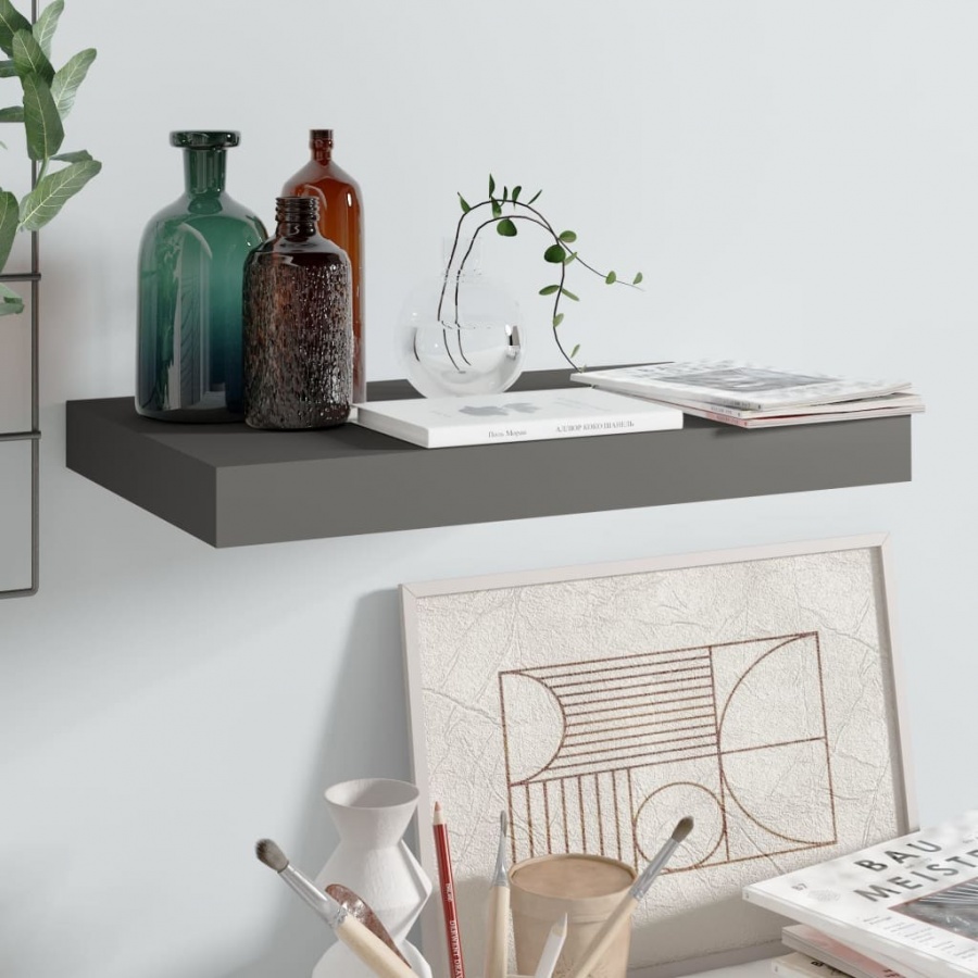 Półka ścienna, szara, wysoki połysk, 40 x 23 x 3,8 cm, MDF