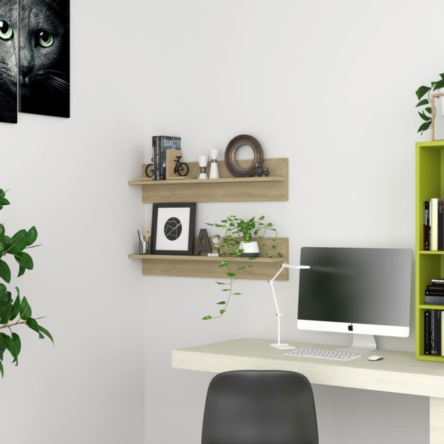 Półki ścienne, 2 szt., dąb sonoma, 80x11,5x18 cm, płyta