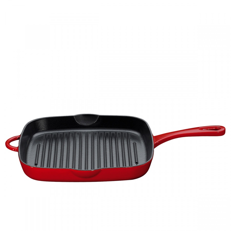 Patelnia 26x26cm żeliwna grillowa Kuchenprofi czerwona
