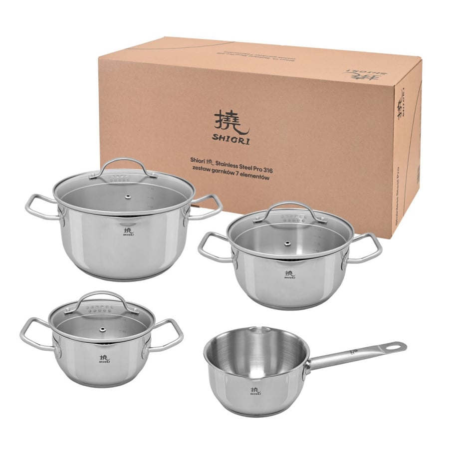 Shiori 撓 Steel Series Pro 316 zestaw garnków indukcja 7 elementów