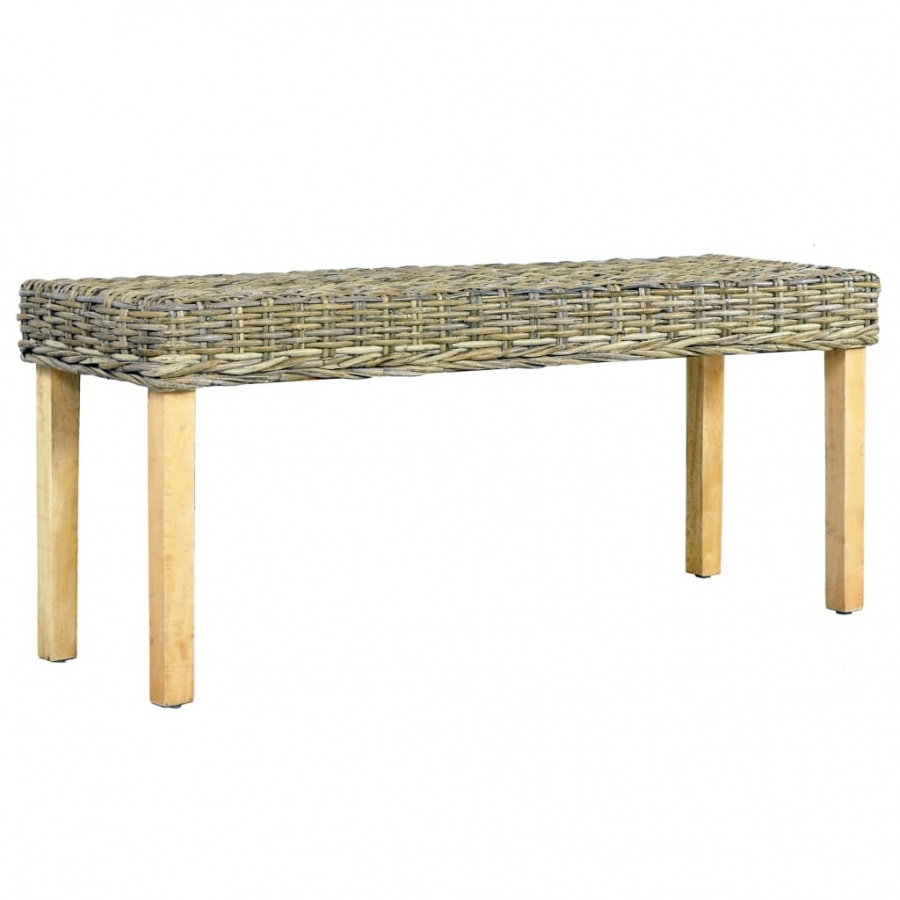 Ławka, 110 cm, naturalny kolor, rattan kubu i lite drewno mango