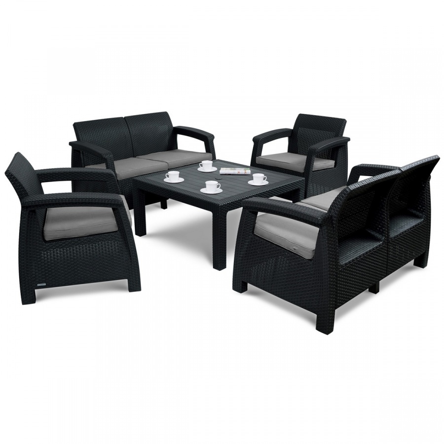 Zestaw mebli ogrodowych Corfu Fiesta Family Curver grafit/szary