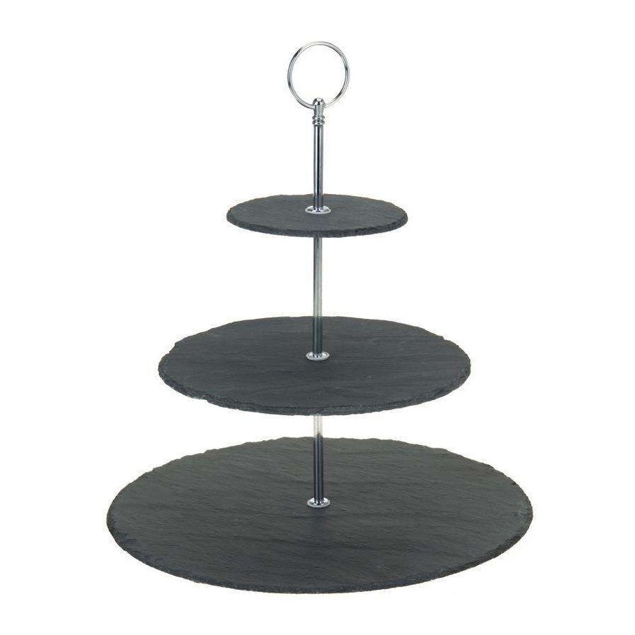 Patera kamienna 3-piętrowa na ciastka ciasto owoce babeczki czarna 31 cm