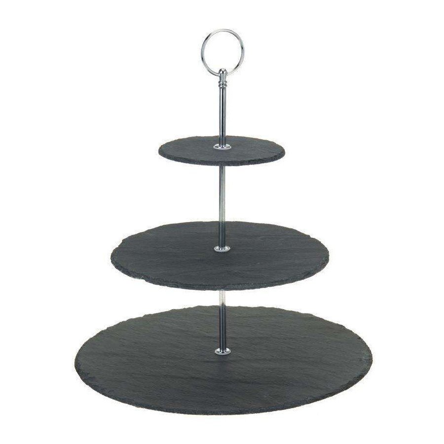 Patera kamienna 3-piętrowa na ciastka ciasto owoce babeczki czarna 31 cm