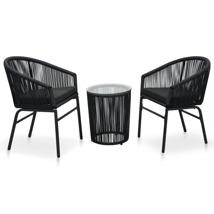 3-częściowy zestaw mebli bistro, poduszki, rattan PVC, czarny