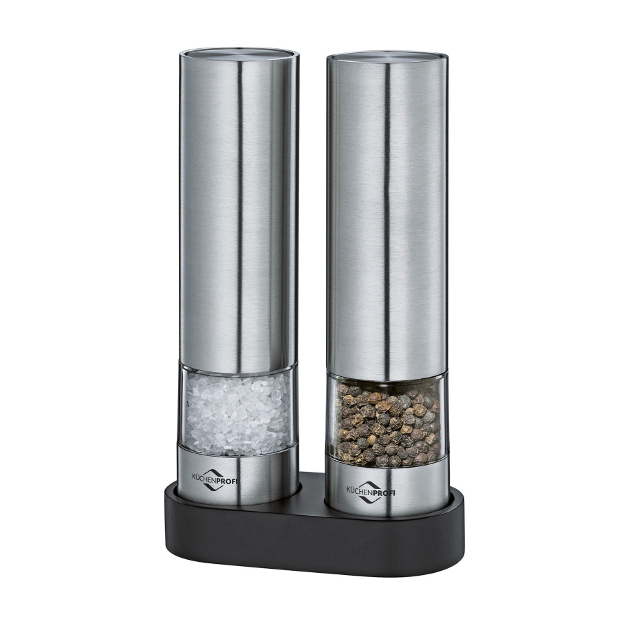 Elektryczne młynki do soli i pieprzu, 2 szt., stal nierdzewna, śred. 4,5 x 17 cm