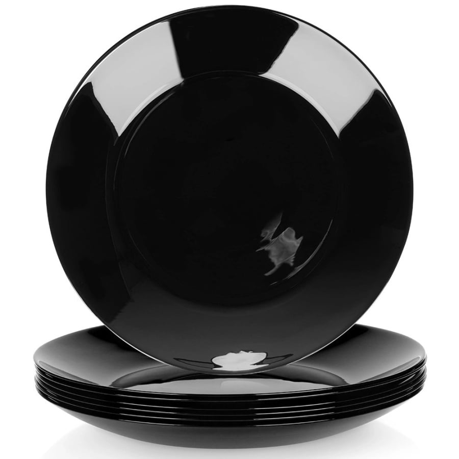 Talerz obiadowy płytki szklany czarny 25,5 cm 6 szt.