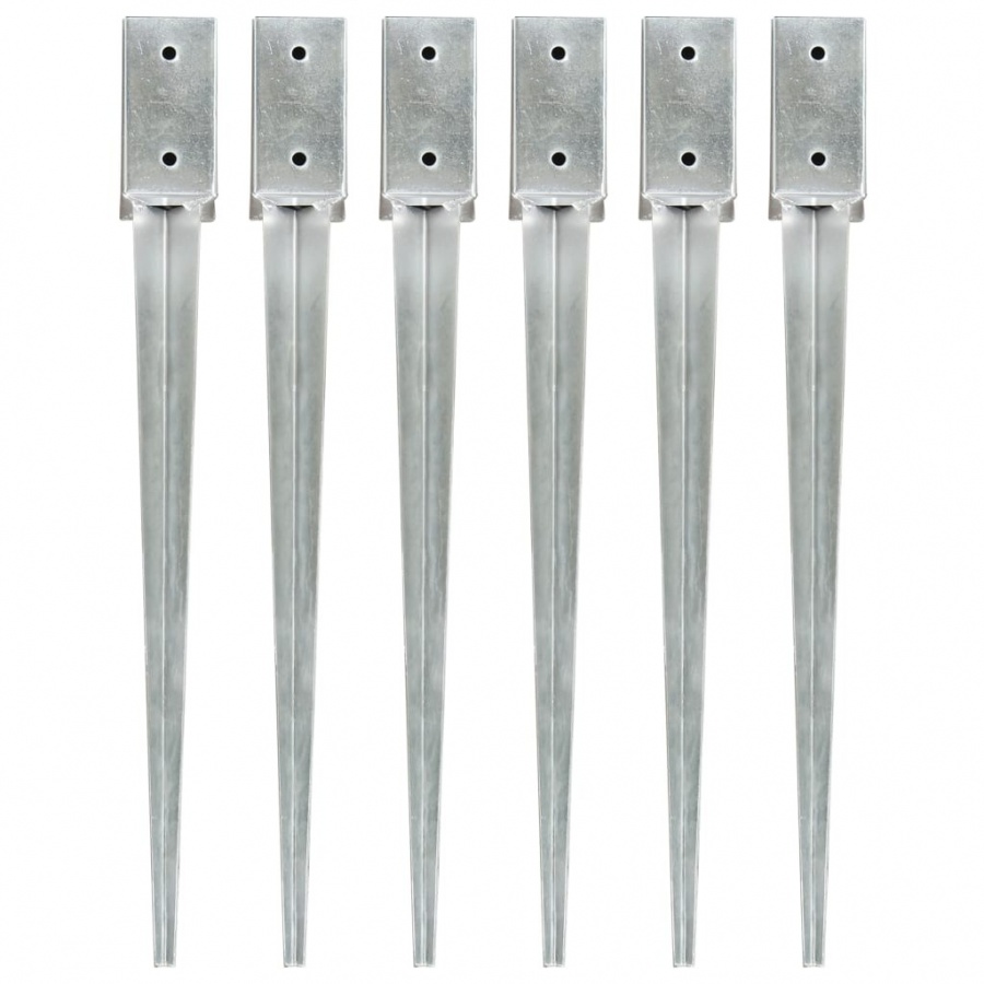 Kołki gruntowe, 6 szt., srebrne, 7x7x75 cm, stal galwanizowana