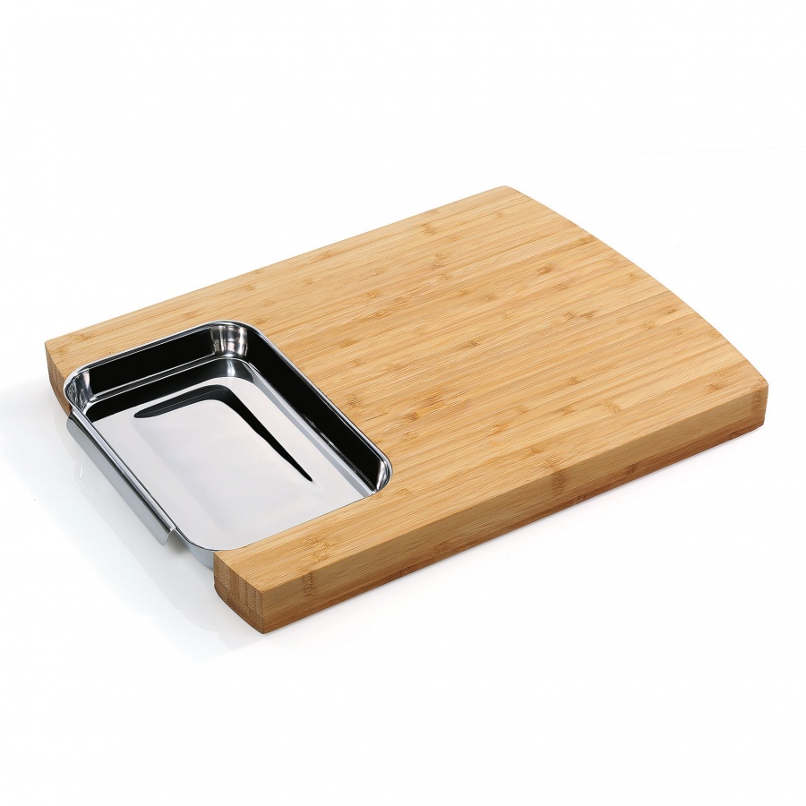 deska do krojenia z tacką, bambus/stal nierdzewna, 40 x 30 x 3,5 cm