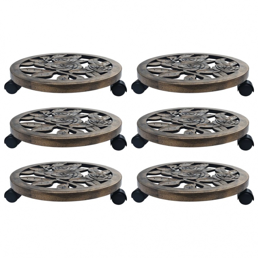 Stojaki na kółkach pod donice, 6 szt., brąz, 38 cm, plastik