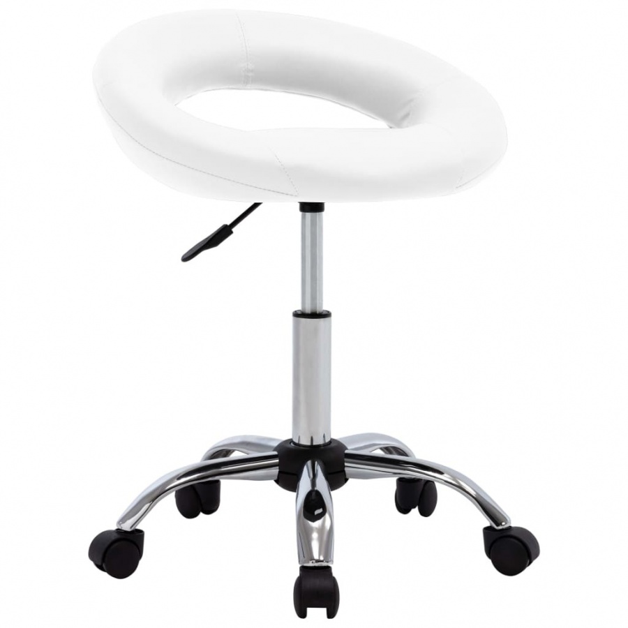 Obrotowe krzesło stołowe, białe, obite sztuczną skórą