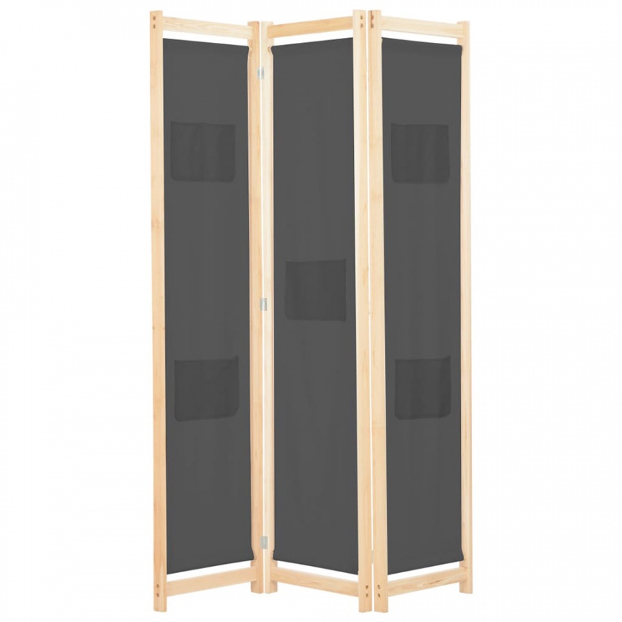 Parawan 3-panelowy, szary, 120x170x4 cm, tkanina