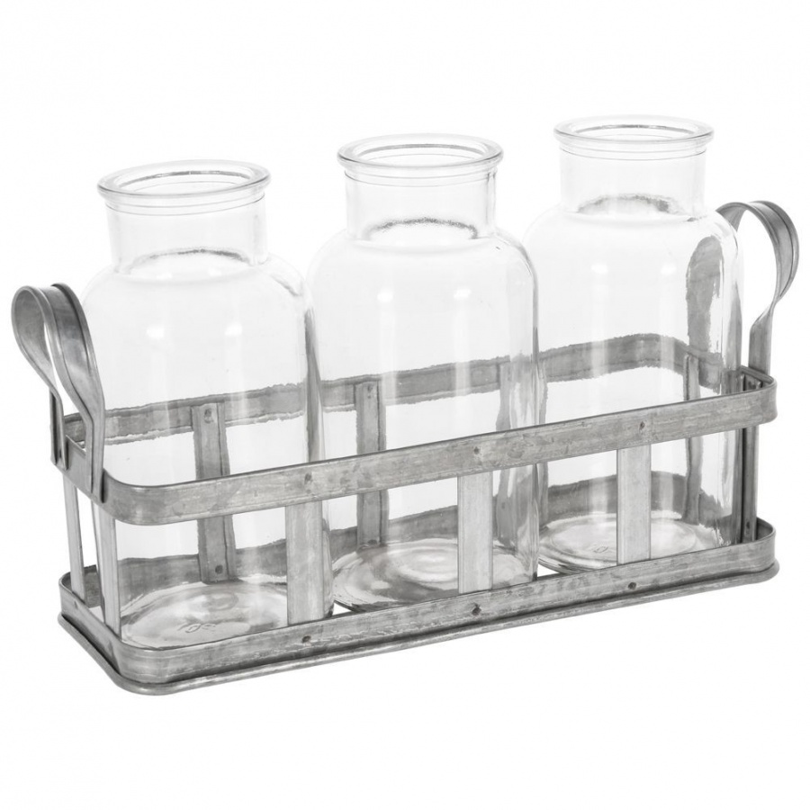 Wazon na kwiaty ze stojakiem szklany 3 szt.