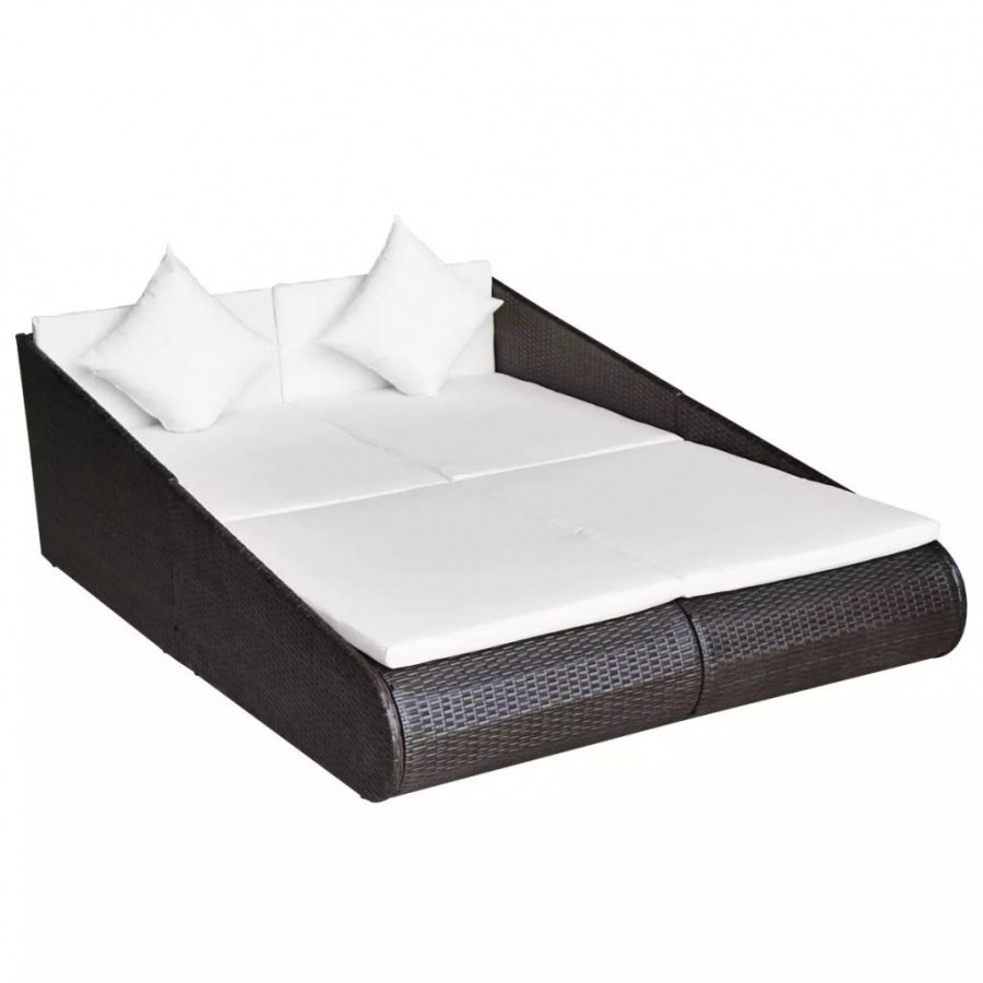 Leżanka ogrodowa, brązowa, 201x139 cm, rattan PE