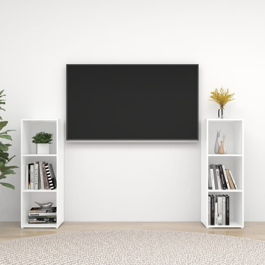 Szafki tv, 2 szt., białe, 107x35x37 cm, płyta wiórowa