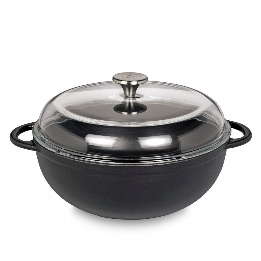 głęboka brytfanna żeliwna, z pokrywką, 5,0 l, śred. 28 cm, czarna