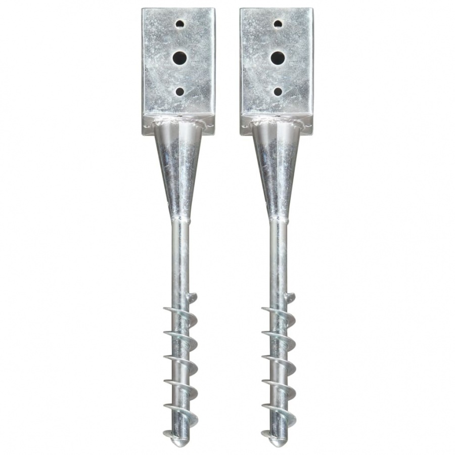 Kołki gruntowe, 2 szt., srebrne, 9x9x56 cm, stal galwanizowana