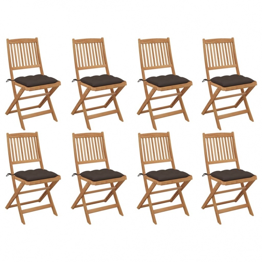 Składane krzesła ogrodowe z poduszkami, 8 szt., drewno akacjowe
