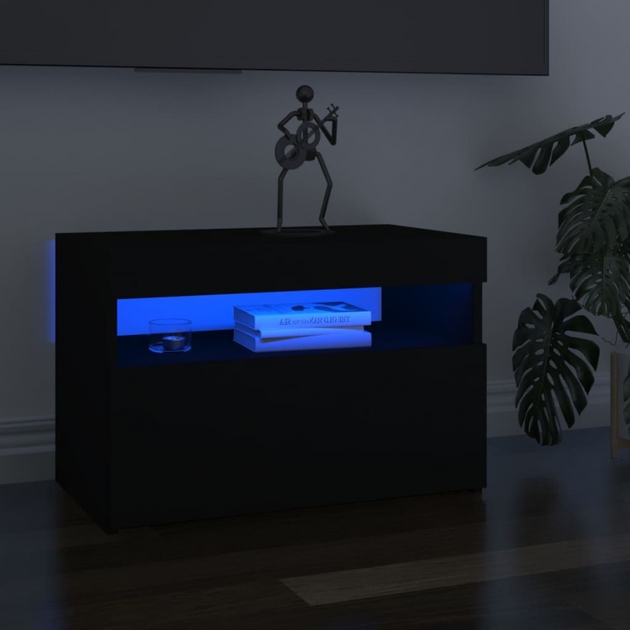 Szafka pod tv z oświetleniem led, czarna, 60x35x40 cm