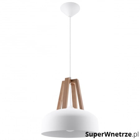 Lampa wisząca Casco biała z naturalnym drewnem