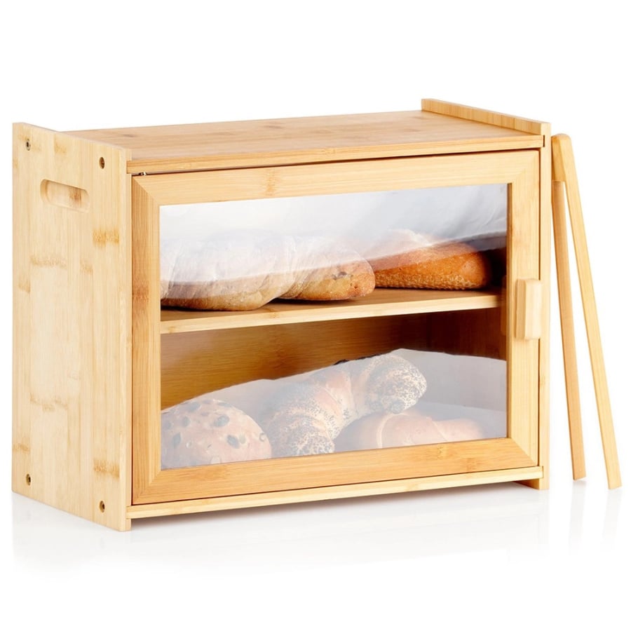 Chlebak bambusowy ze szczypcami dwupoziomowy 40x20x31 cm