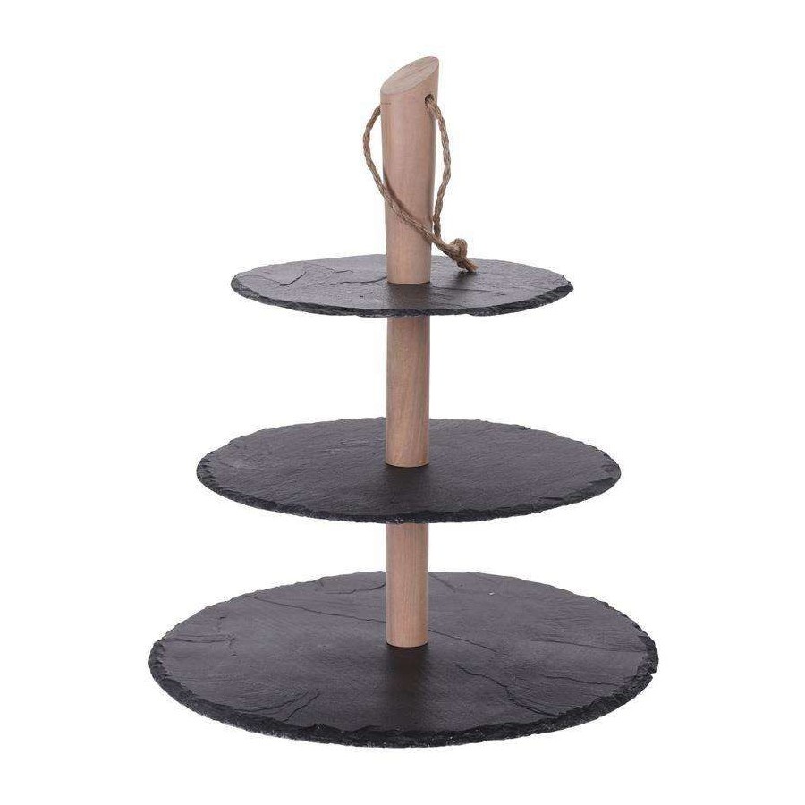 Patera kamienna 3-piętrowa, na ciastka, ciasto, owoce, babeczki, czarna, 36 cm