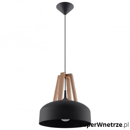 Lampa wisząca Casco czarna z naturalnym drewnem