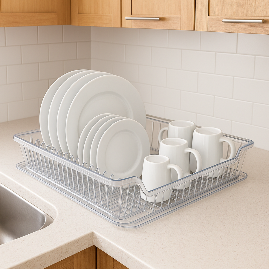Suszarka na naczynia, talerze, kubki, sztućce, ociekacz, do suszenia naczyń, z tacą