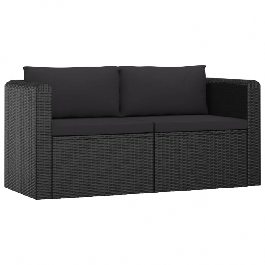 2-częściowa sofa ogrodowa, z poduszkami, polirattan, czarna